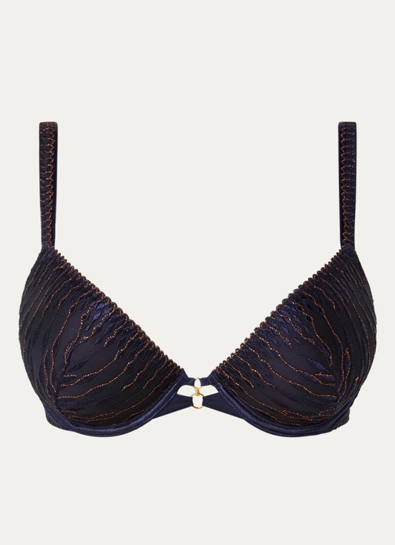 Aubade Dames Voorgevormde beugel bh met borduring in de kleur Donkerblauw, maat: E75