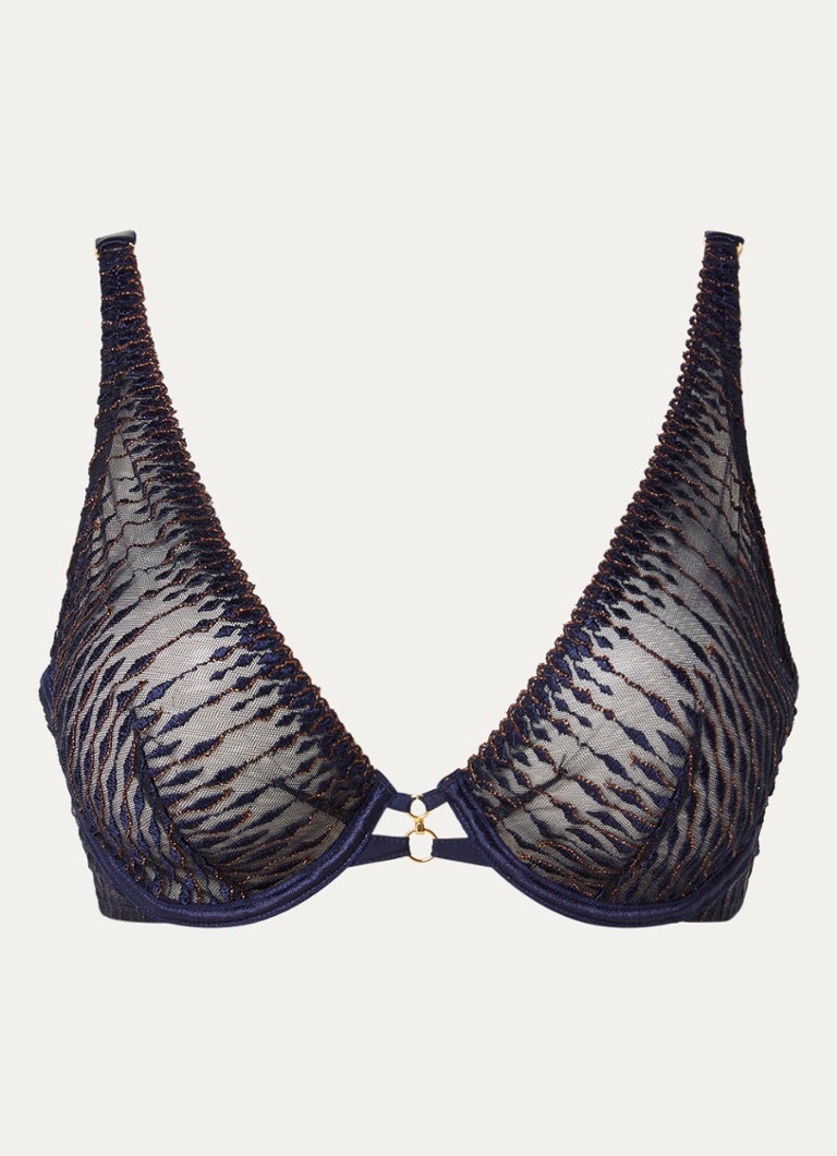 Aubade Dames Plunge bh van mesh in de kleur Donkerblauw, maat: E80