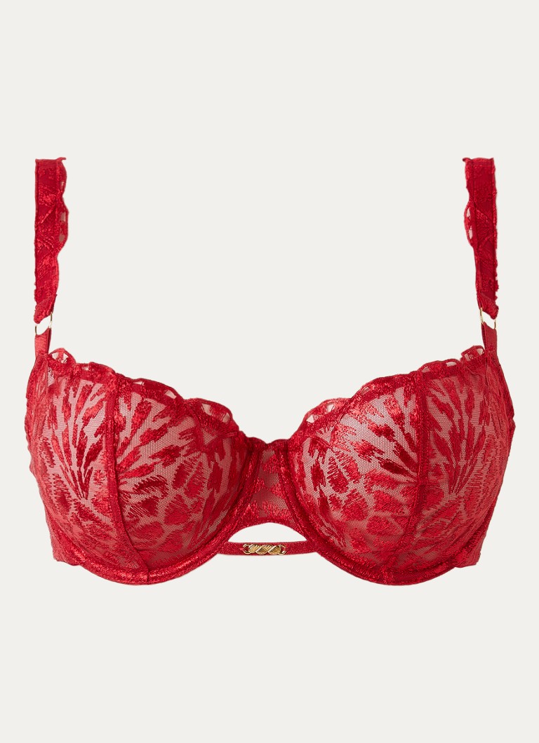 Aubade Dames Crazy In Love balconette bh van mesh in de kleur Rood, maat: F80