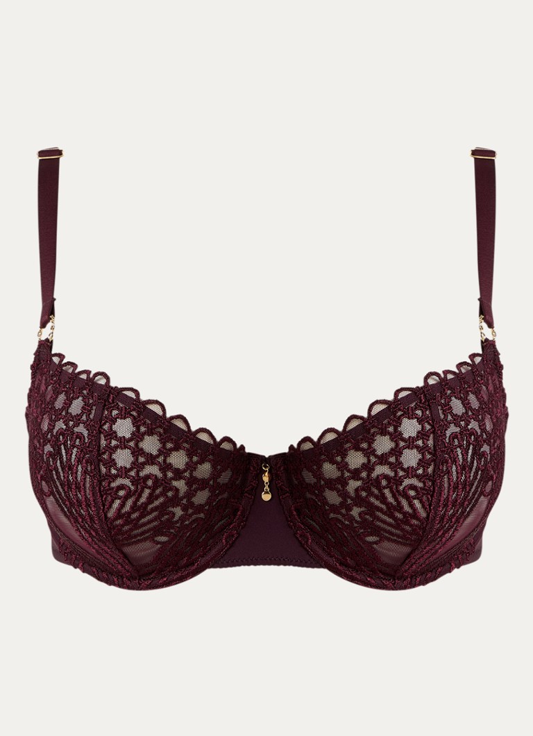 Aubade Dames Eloge Du Desir balconette bh met beugel van mesh in de kleur Aubergine, maat: F80