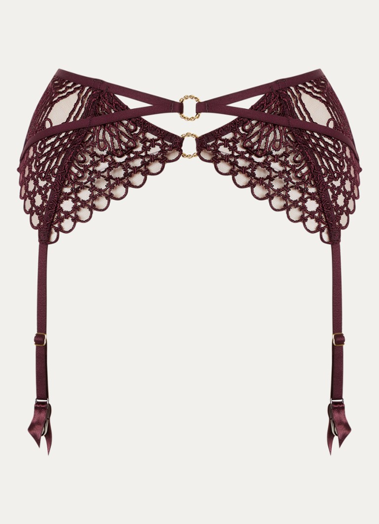 Aubade Dames Eloge Du Desir jarretels van mesh in de kleur Aubergine, maat: L