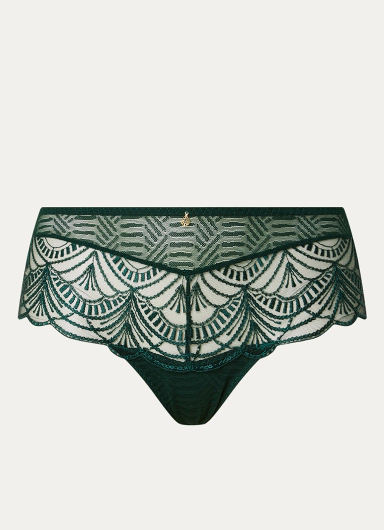 Aubade Dames Vibes shorty van mesh met borduring in de kleur Donkergroen, maat: 40