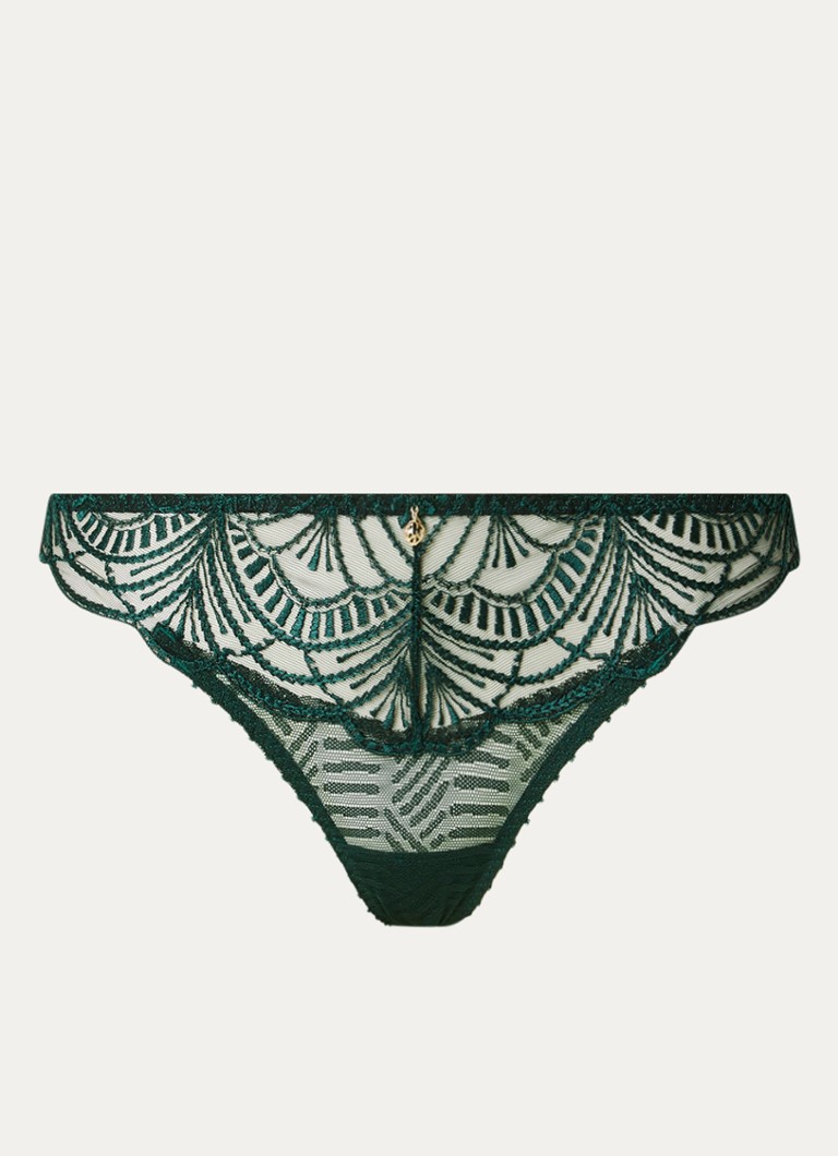 Aubade Dames Vibes string van mesh met borduring in de kleur Donkergroen, maat: 42