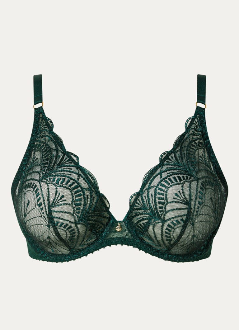 Aubade Dames Vibes beugel bh van mesh met borduring in de kleur Donkergroen, maat: E80