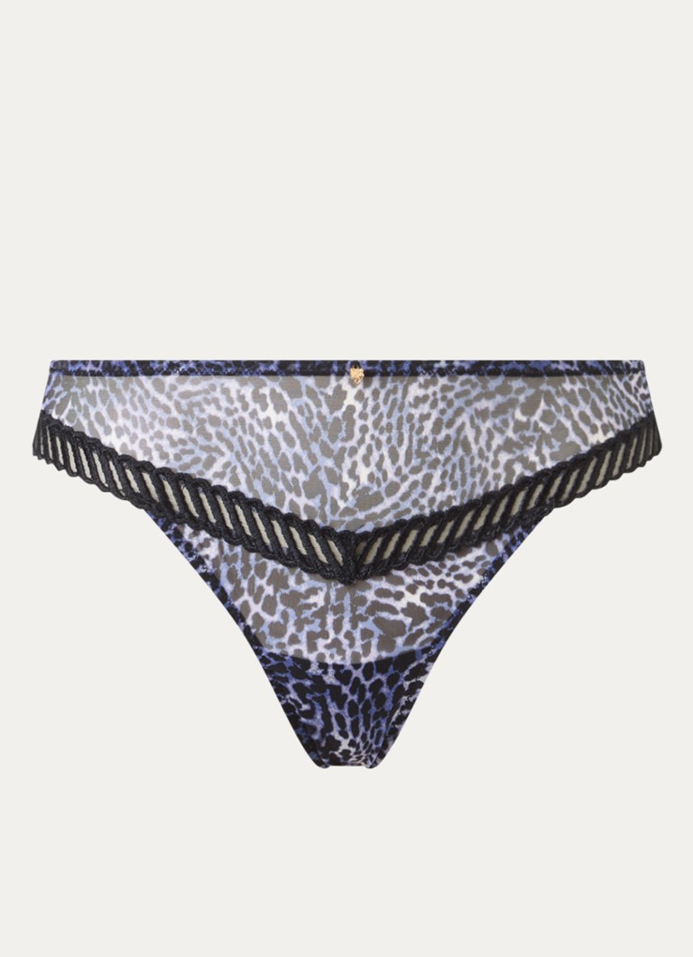 Aubade Dames Vibrant Emotion string met panterprint in de kleur Donkerblauw, maat: 40