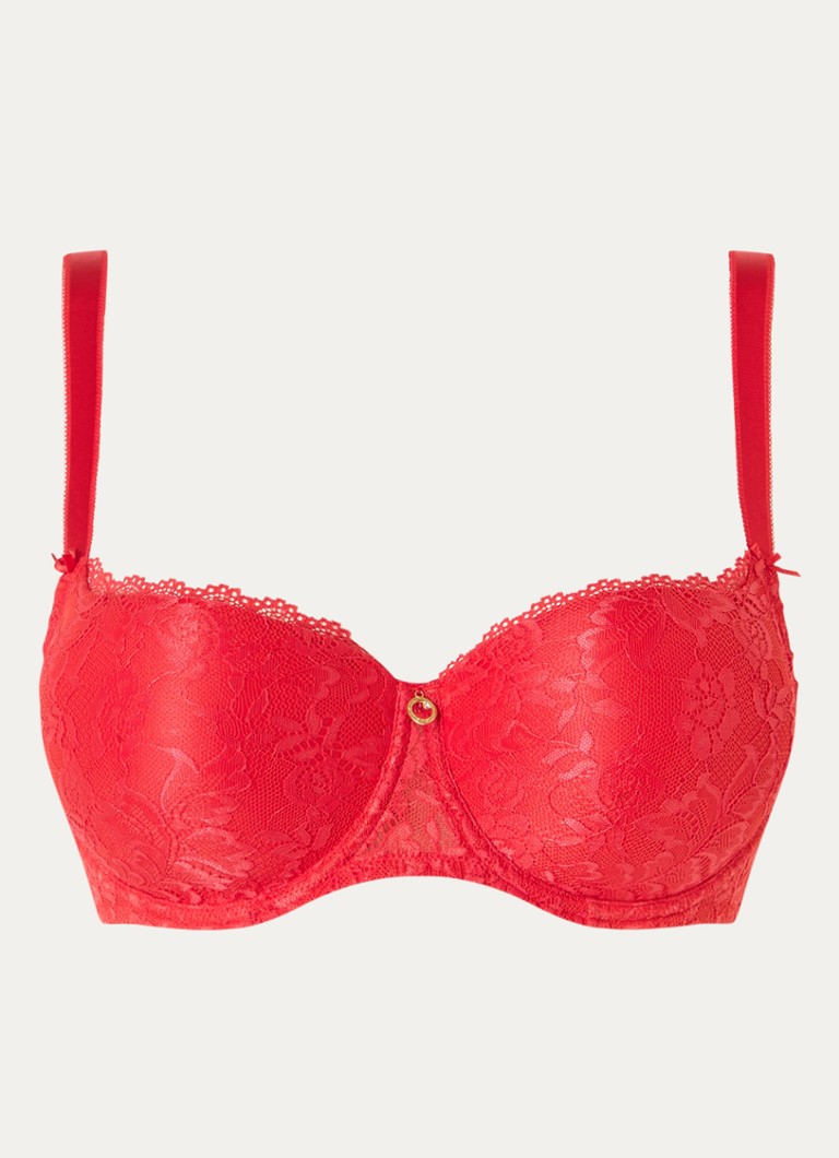 Aubade Dames Rosessence voorgevormde bh met overlay van kant in de kleur Rood, maat: B75