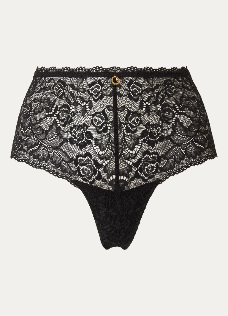 Aubade Dames Rosessence Saint-Tropez high waisted shorty van kant in de kleur Zwart, maat: 42