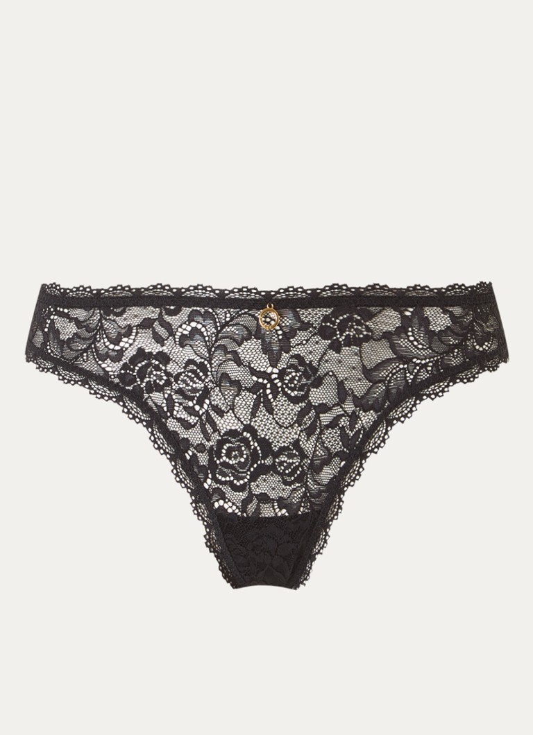Aubade Dames Rosessence tanga van kant in de kleur Zwart, maat: 44