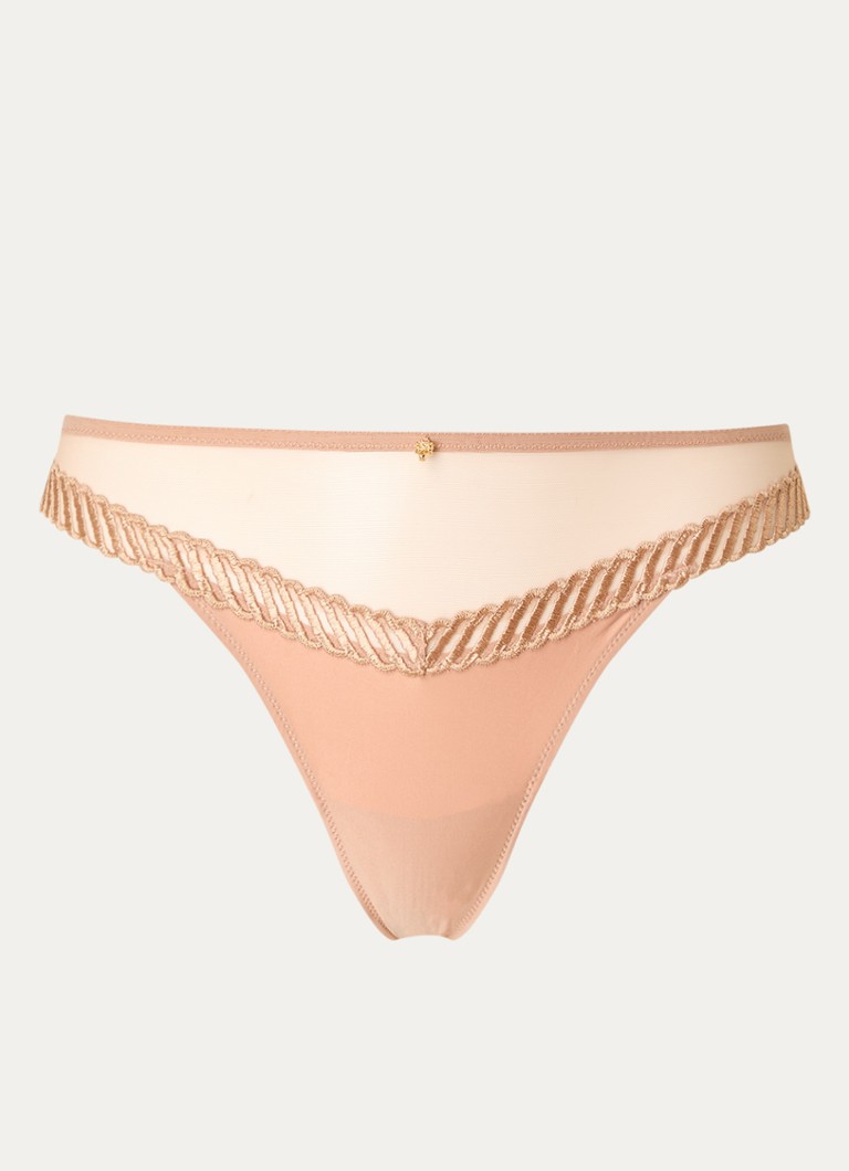 Aubade Dames Sheer Emotion tanga met mesh en borduring in de kleur Zand, maat: 42