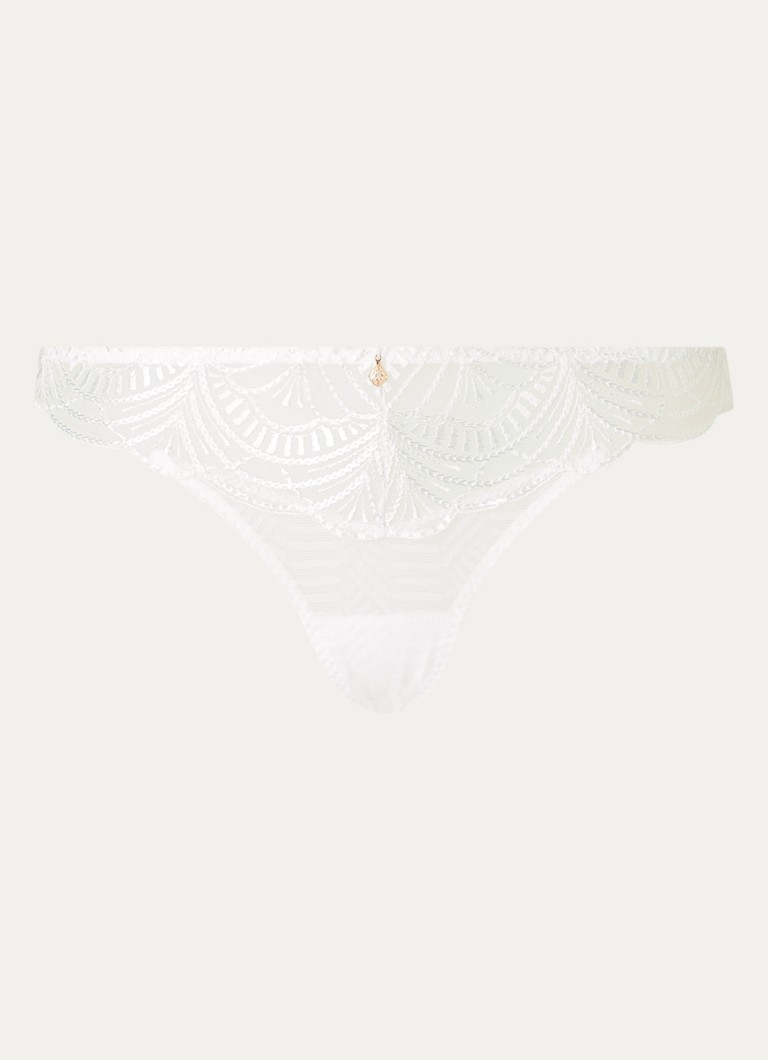 Aubade Dames Vibes tanga van mesh met borduring in de kleur Wit, maat: 44