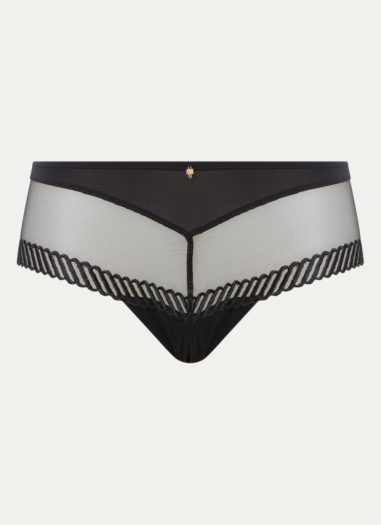 Aubade Dames Sheer Emotion shorty met mesh en borduring in de kleur Zwart, maat: 42