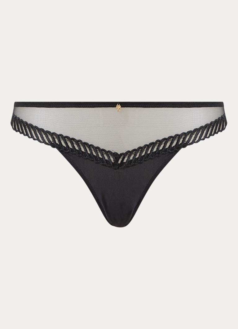 Aubade Dames Sheer Emotion tanga met mesh en borduring in de kleur Zwart, maat: 36