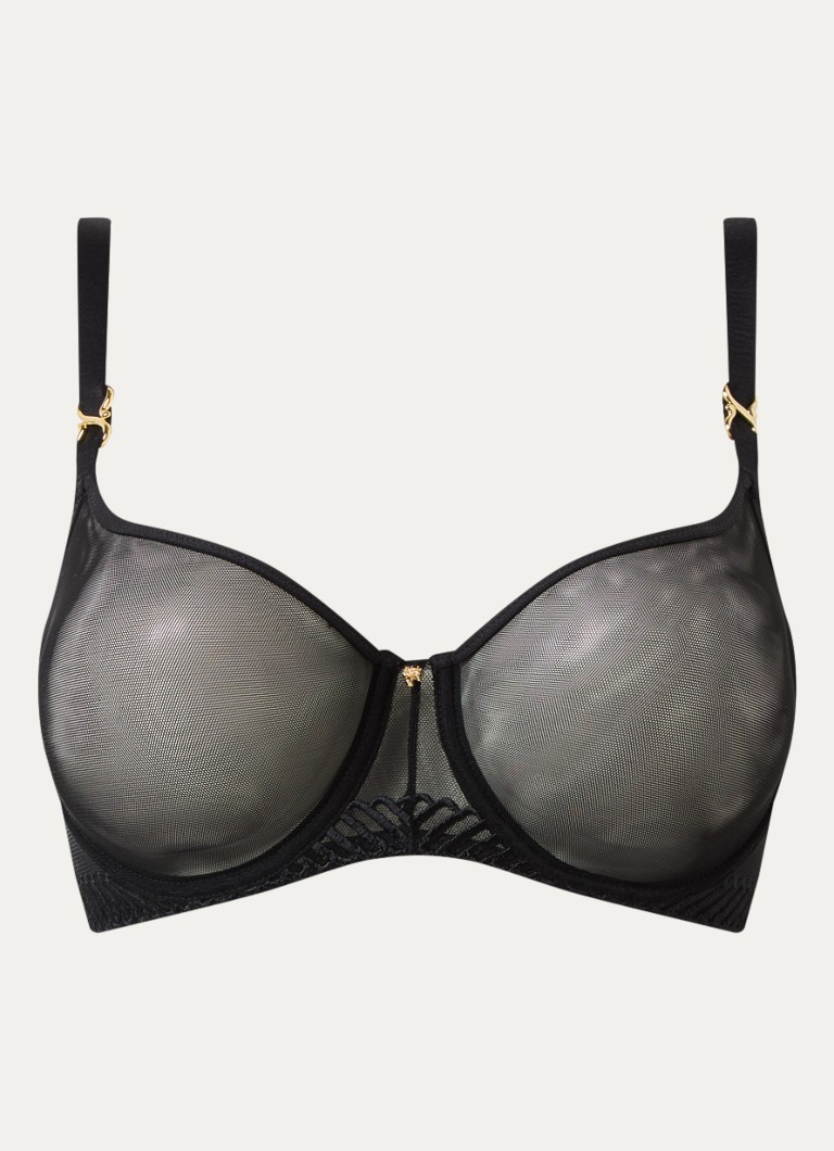 Aubade Dames Sheer Emotion beugel bh van mesh met borduring in de kleur Zwart, maat: D80