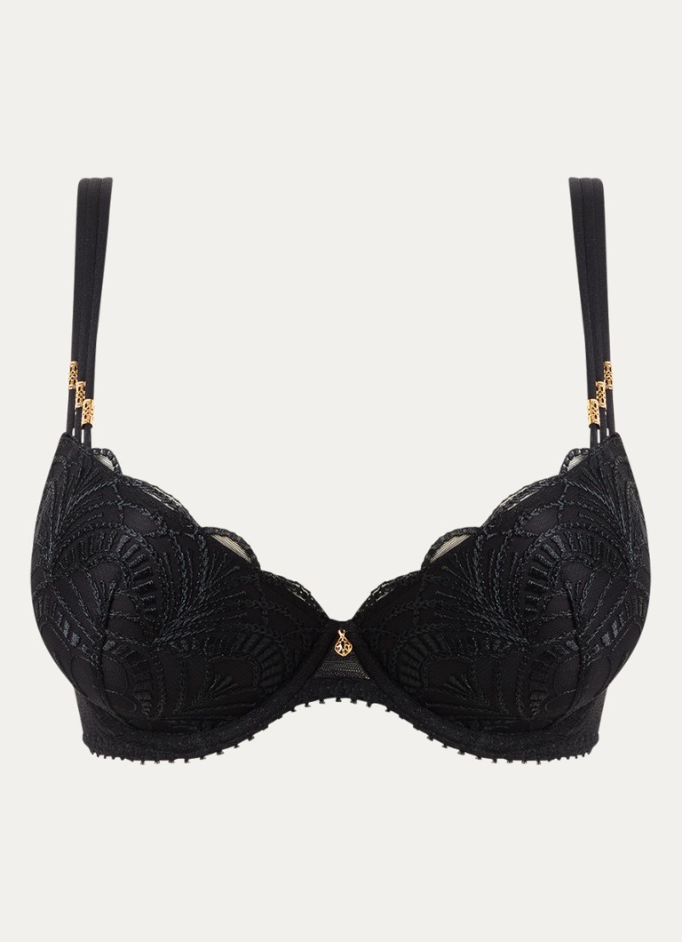 Aubade Dames Vibes voorgevormde bh met borduring in de kleur Zwart, maat: E80