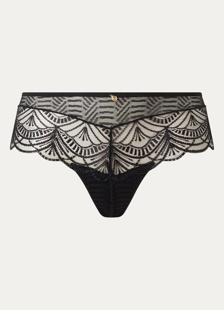 Aubade Dames Vibes shorty van mesh met borduring in de kleur Zwart, maat: 44