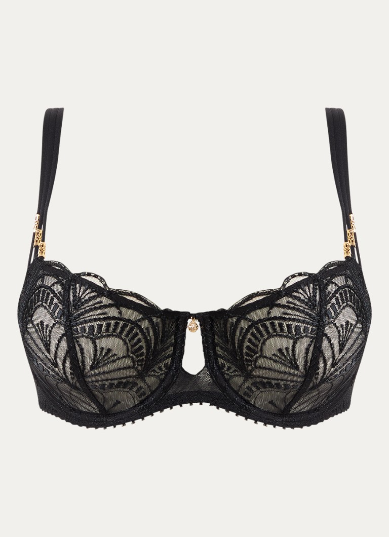 Aubade Dames Vibes beugel bh van mesh met borduring in de kleur Zwart, maat: D80