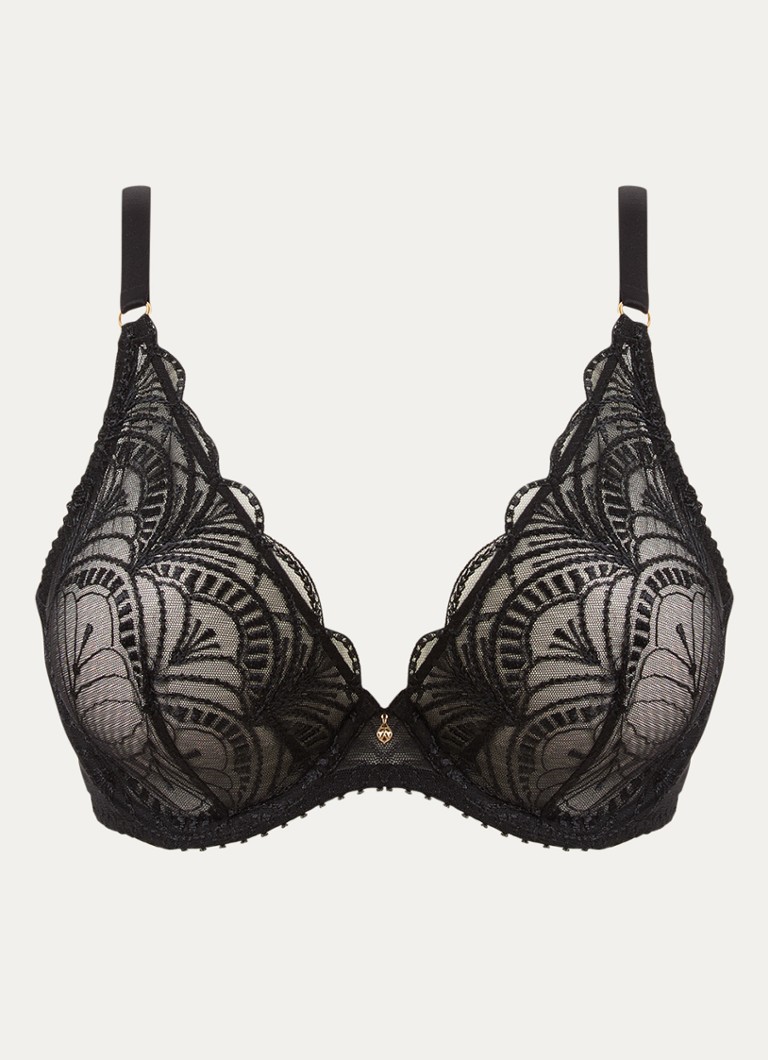 Aubade Dames Vibes beugel bh van mesh met borduring in de kleur Zwart, maat: F75