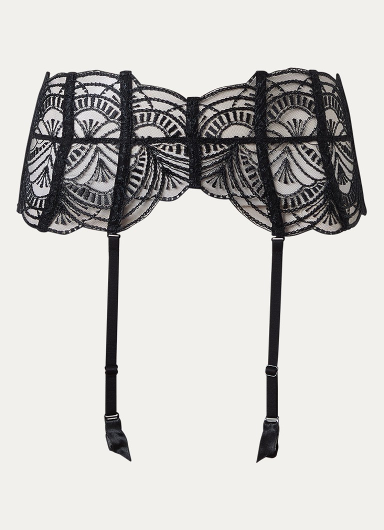 Aubade Dames Vibes jarretels van mesh met borduring in de kleur Zwart, maat: M