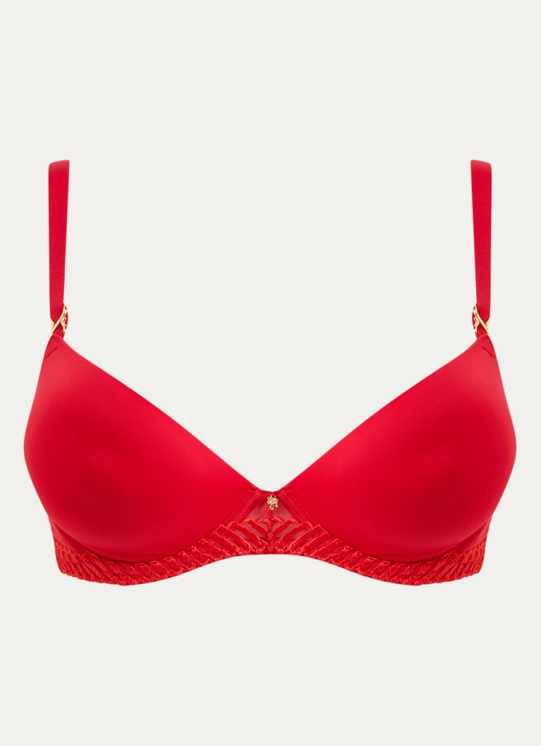 Aubade Dames Push-up bh met mesh en borduring in de kleur Rood, maat: E65