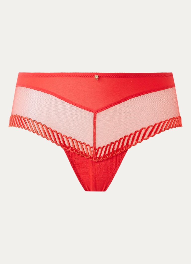 Aubade Dames Sheer Emotion shorty met mesh en borduring in de kleur Rood, maat: 44