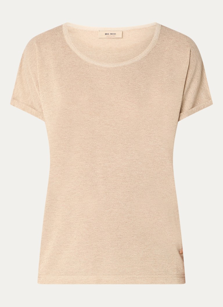 Mos Mosh Dames MMKay semi-transparant T-shirt met lurex in de kleur Beige