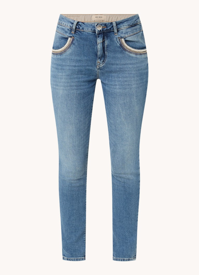 Mos Mosh Dames MMNaomi Mateos mid waist skinny jeans met medium wassing in de kleur Indigo