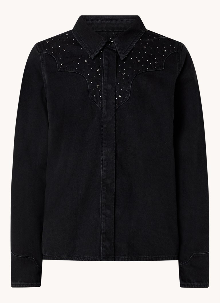 Mos Mosh Dames MMVira blouse van denim met strass in de kleur Zwart