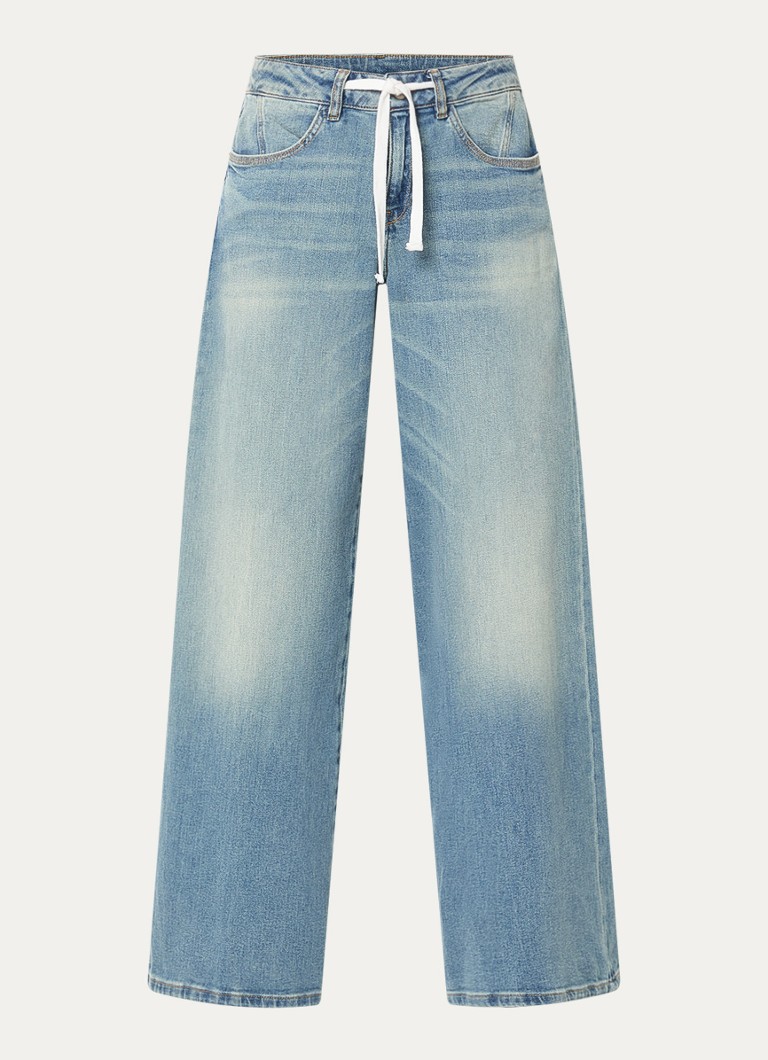 Mos Mosh Dames MMMilo high waist wide leg jeans van katoen met lichte wassing in de kleur Indigo