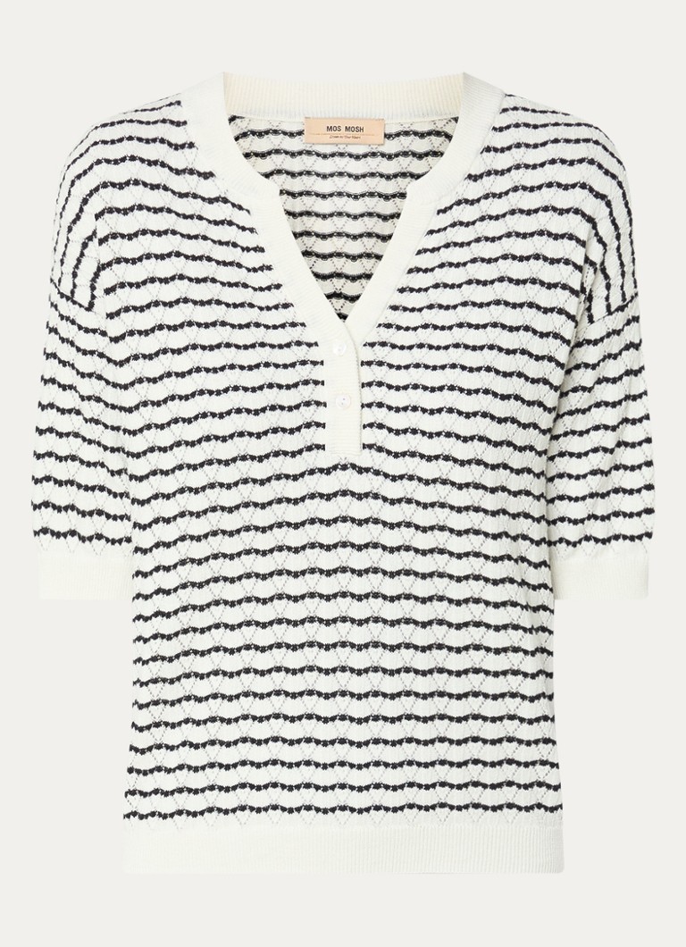 Mos Mosh Dames MMPin Stripe fijngebreide top met ingebreid patroon in de kleur Gebroken wit