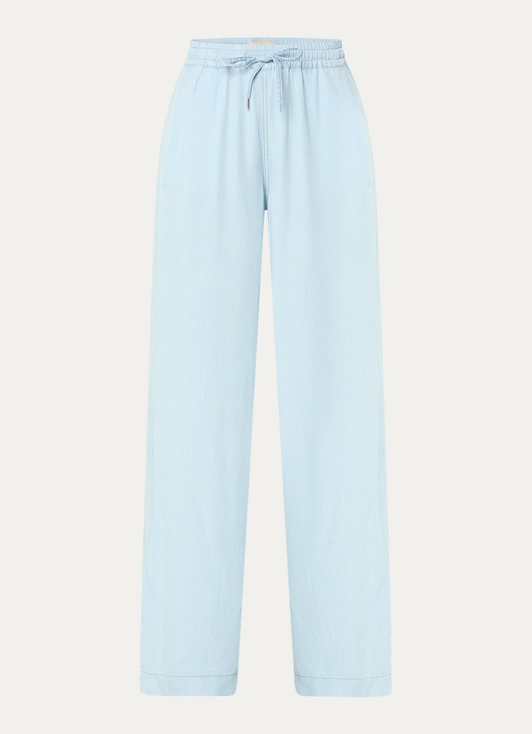 Mos Mosh Dames MMMolli Olli high waist wide fit broek van chambray met steekzakken in de kleur Lichtblauw