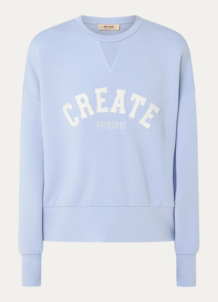 Mos Mosh Dames MMCelli sweater met borduring in de kleur Staalblauw