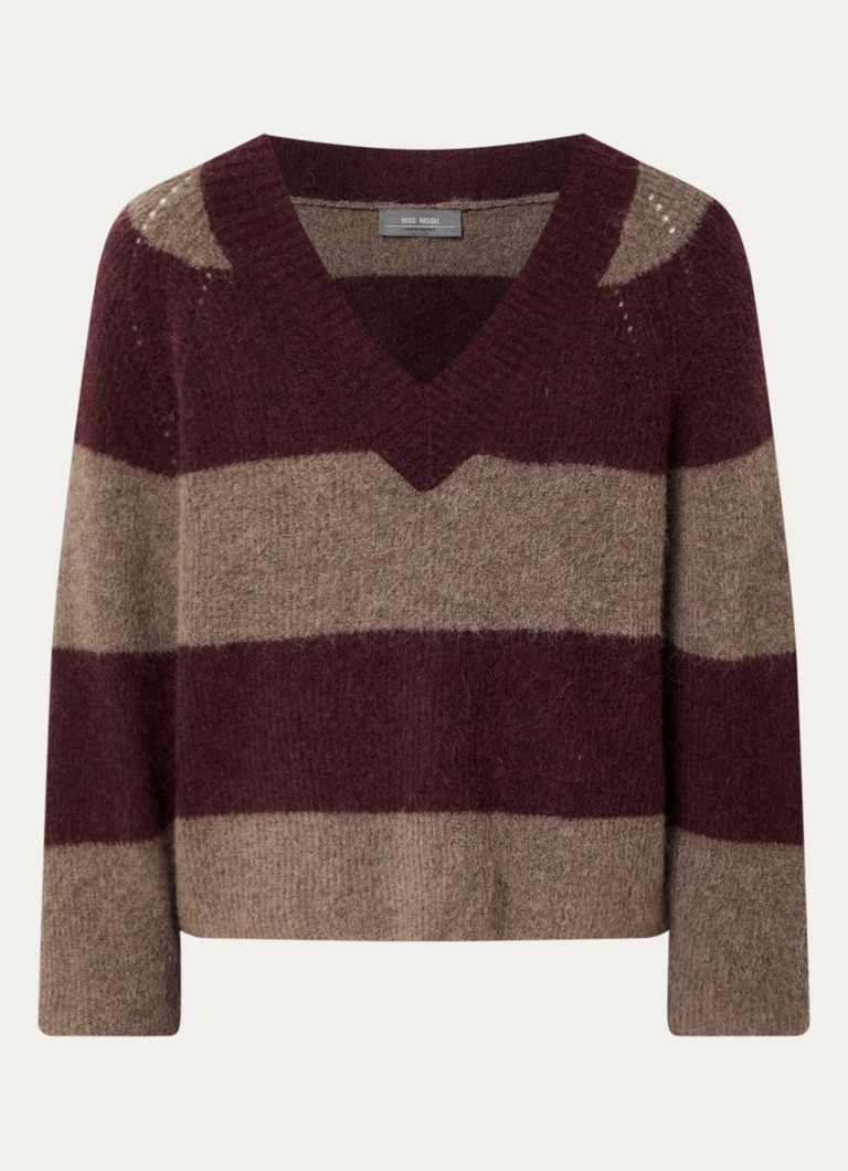 Mos Mosh Dames MMTaci grofgebreide trui in alpaca wolblend met streepprint in de kleur Bordeauxrood