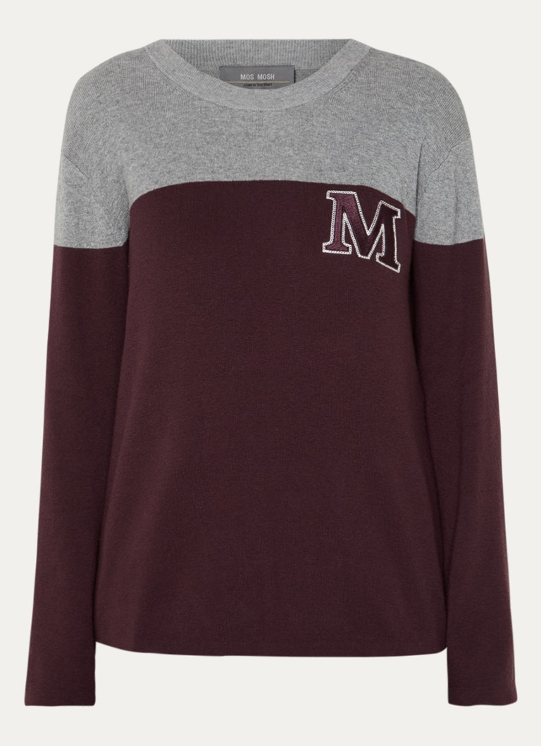 Mos Mosh Dames MMFast fijngebreide pullover met logoborduring in de kleur Aubergine