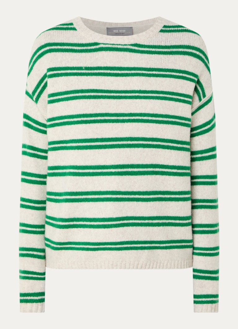 Mos Mosh Dames MMKai grofgebreide pullover in wolblend met streepprint in de kleur Groen