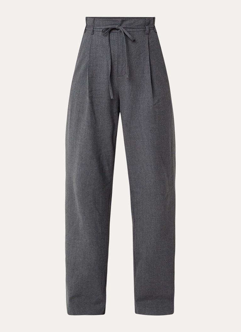Mos Mosh Dames MMLeslei Monrose high waist wide leg pantalon in kasjmierblend in de kleur Grijsmele