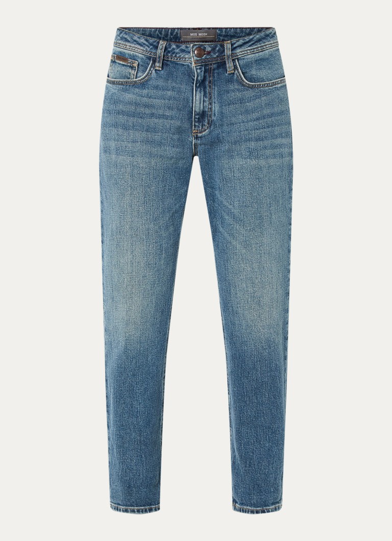 Mos Mosh Dames MMMelly high waist tapered fit cropped jeans met medium wassing in de kleur Indigo