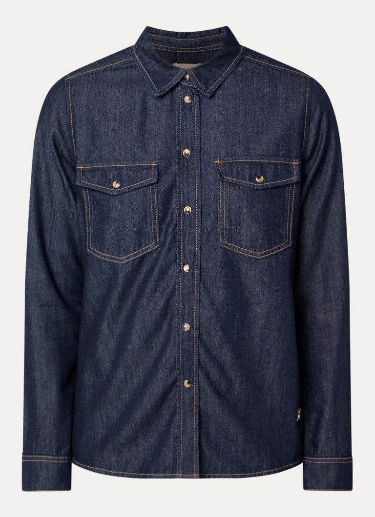 Mos Mosh Dames MMNatalie blouse van chambray met borstzakken in de kleur Donkerblauw