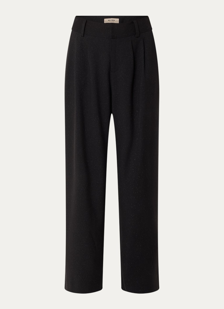 Mos Mosh Dames Evie high waist wide fit pantalon met lurex in de kleur Zwart
