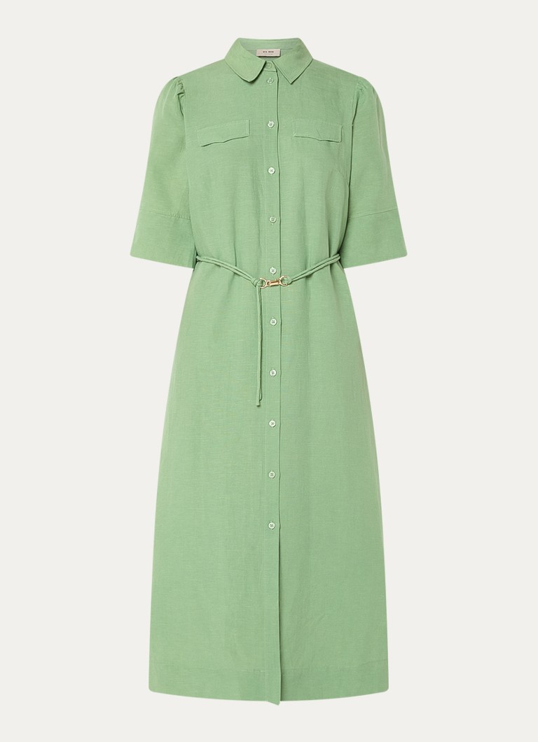 Mos Mosh Dames MMRayas Alexis midi blousejurk in linnenblend in de kleur Groen