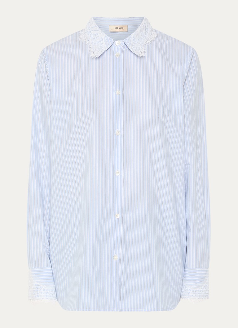 Mos Mosh Dames MMElinda blouse met streepprint en broderie in de kleur Blauw