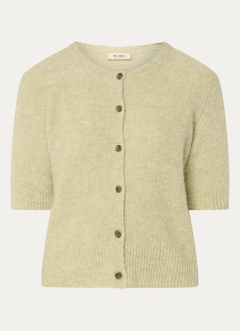 Mos Mosh Dames MMThora grofgebreid vest in alpaca wolblend in de kleur Lindegroen