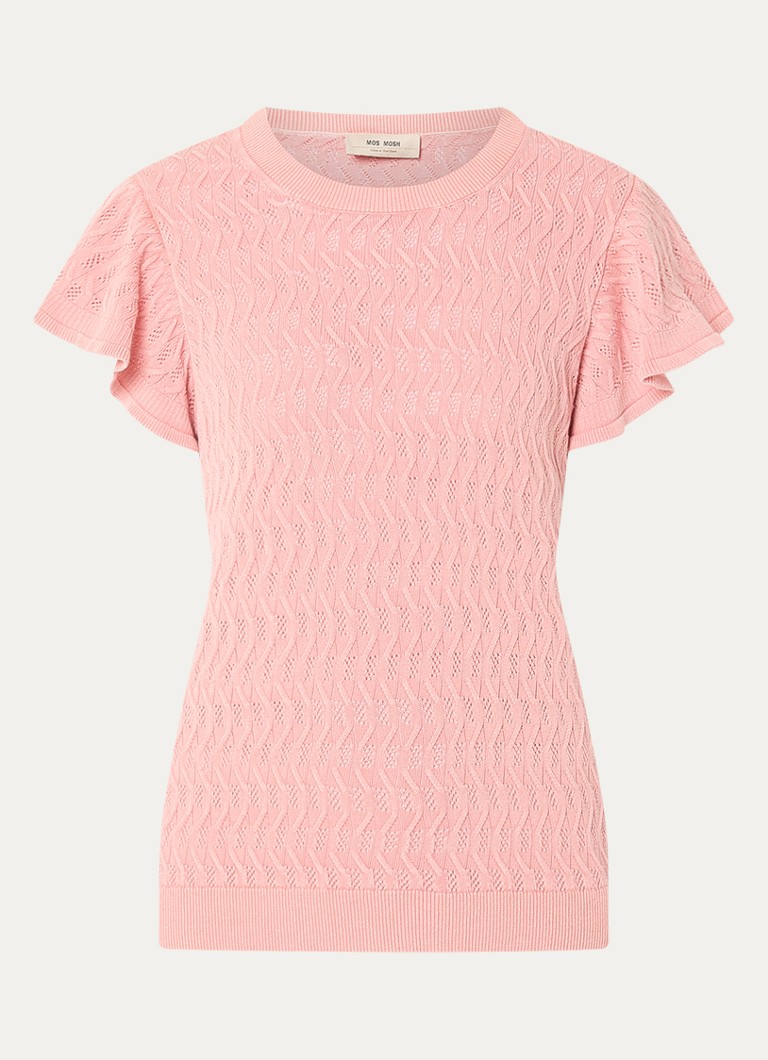 Mos Mosh Dames MMGanna grofgebreide top met opengewerkt dessin in de kleur Perzikroze