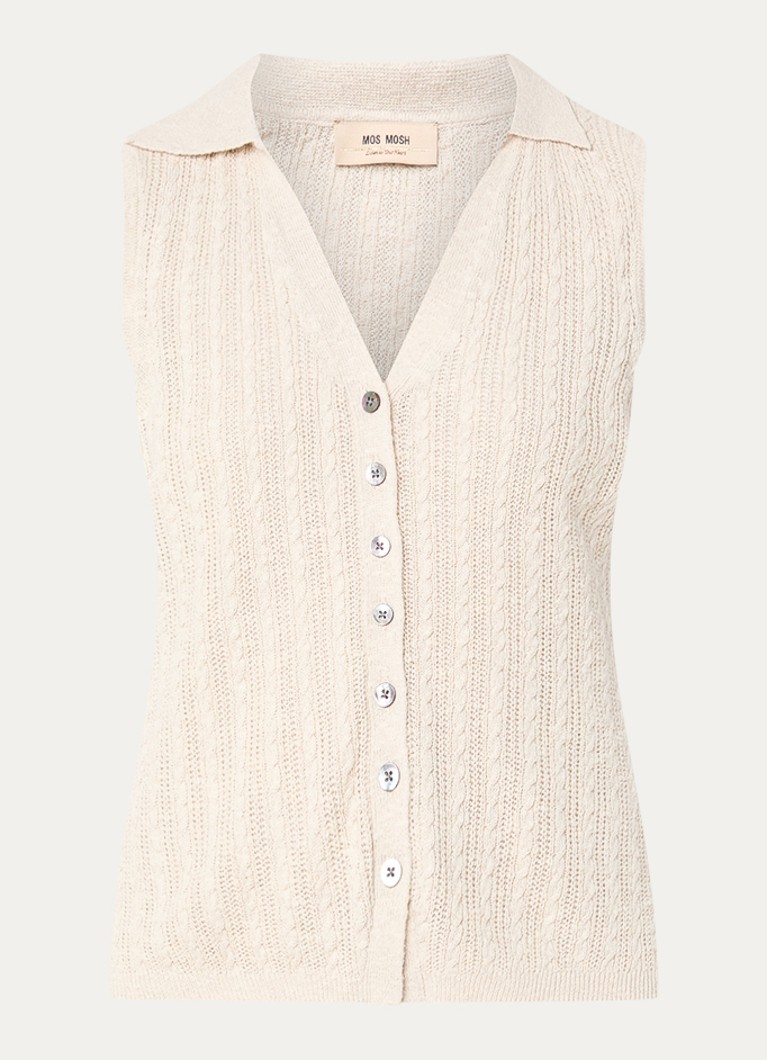 Mos Mosh Dames MMRinja kabelgebreide top in zijdeblend in de kleur Creme