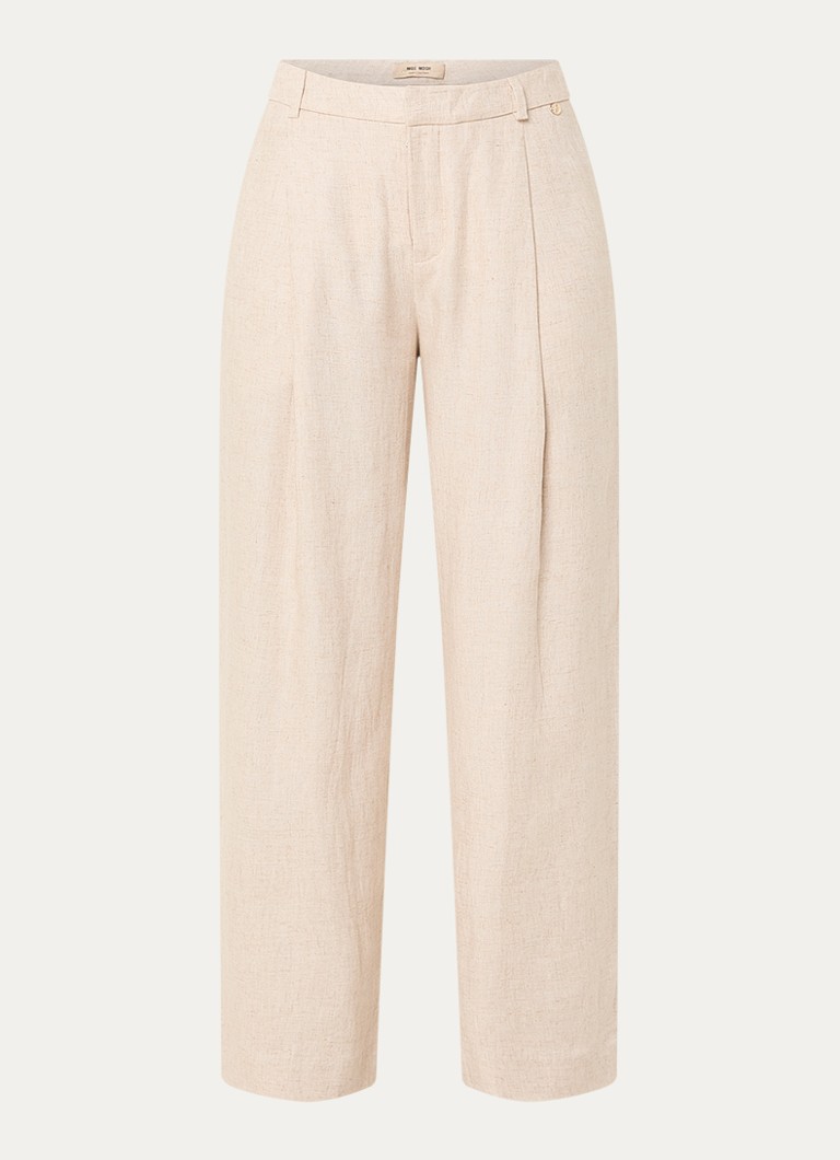 Mos Mosh Dames MMIssa high waist wide fit pantalon in linnenblend in de kleur Beige