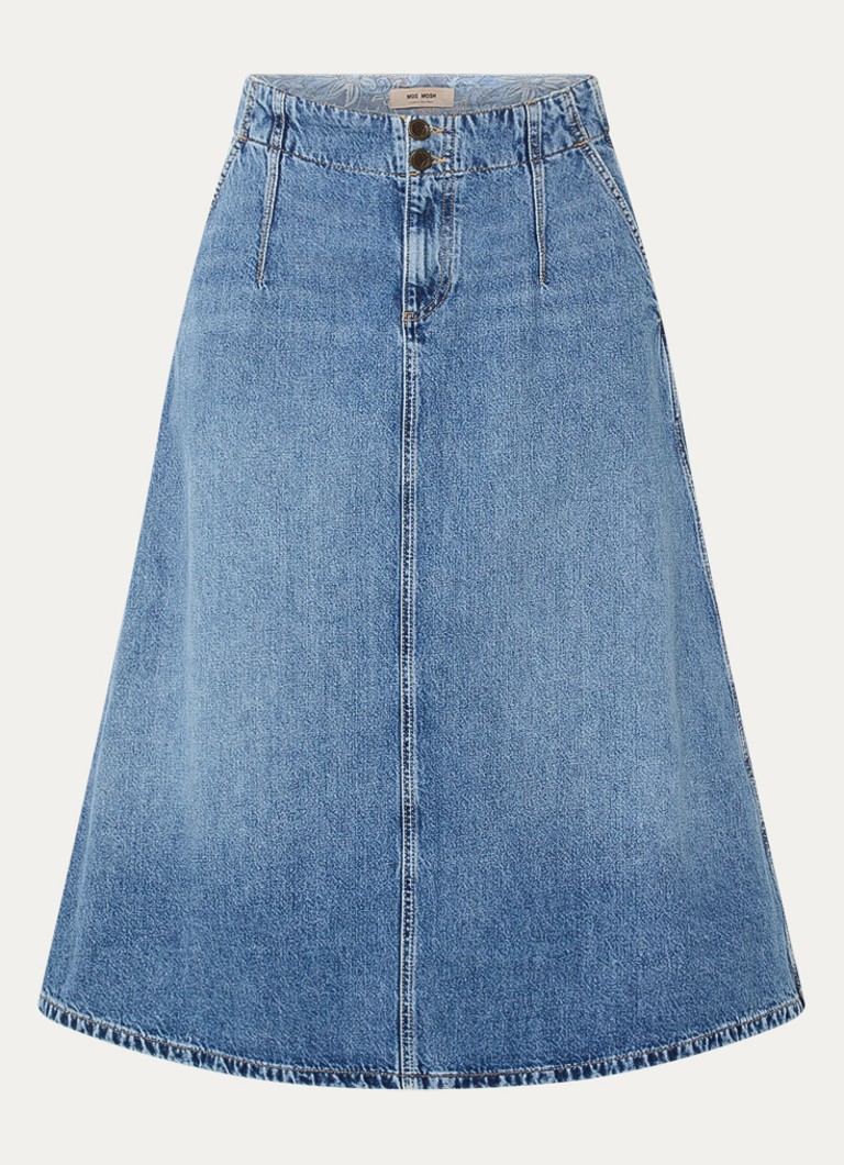 Mos Mosh Dames MMLeala midi spijkerrok met steekzakken in de kleur Blauw