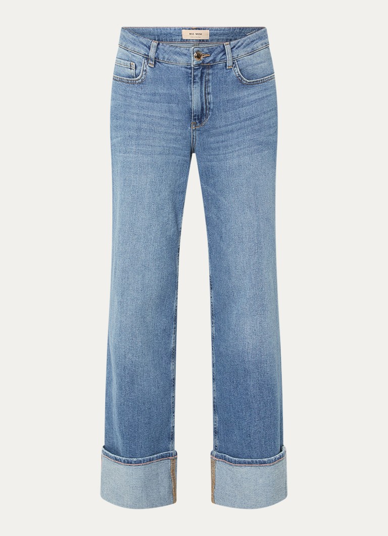 Mos Mosh Dames MMDara Turn-up high waist straight leg jeans met medium wassing in de kleur Indigo