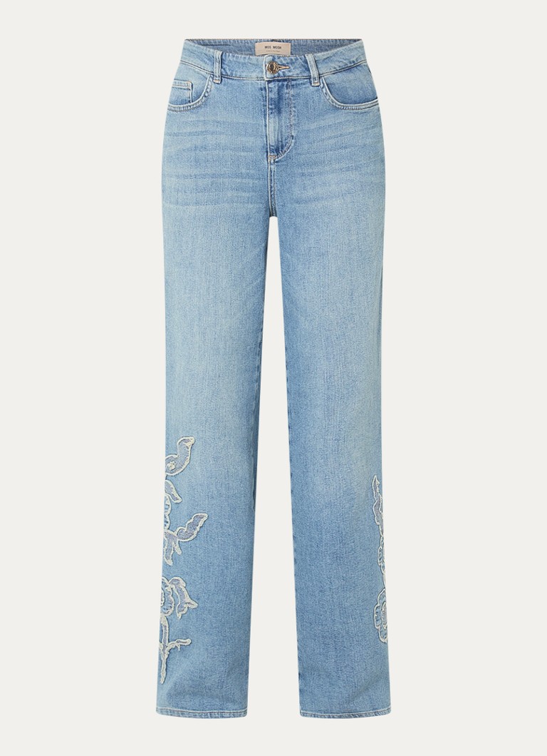 Mos Mosh Dames MMRelee high waist straight leg jeans met bloemborduring in de kleur Indigo