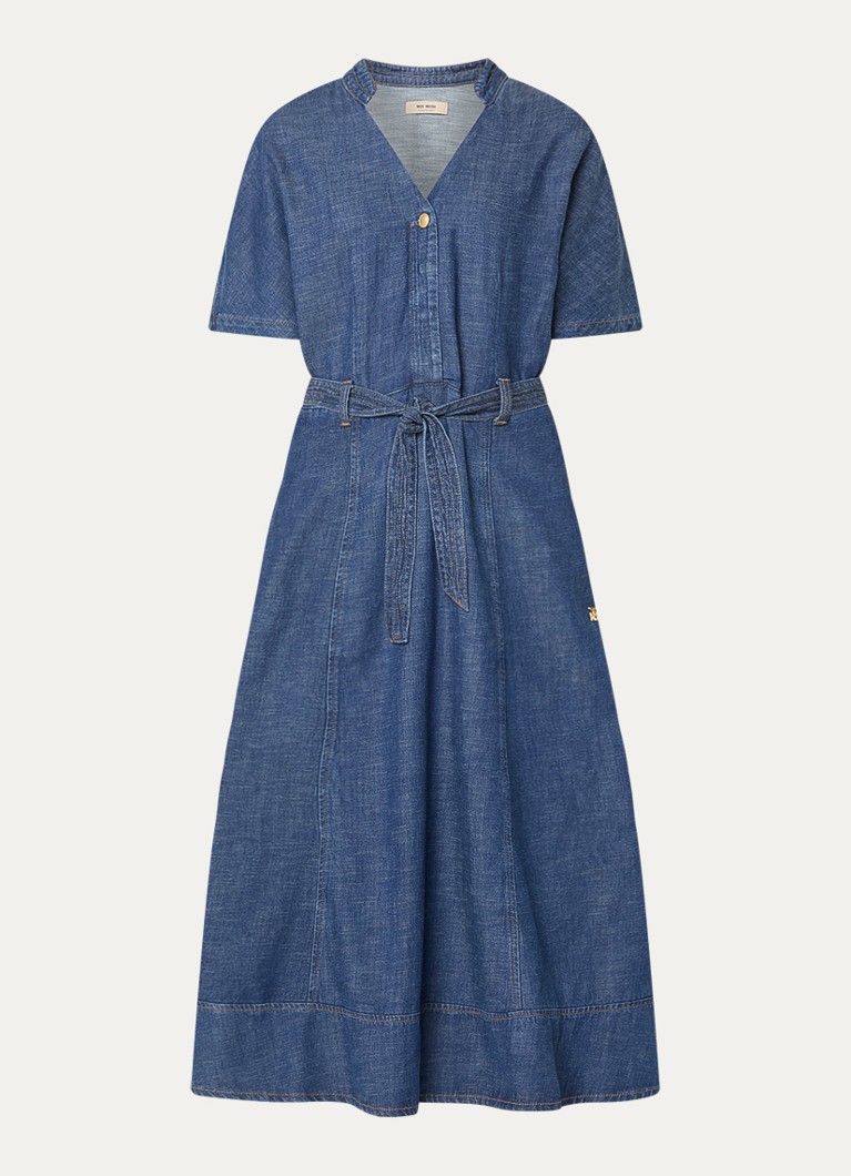 Mos Mosh Dames MMEla Arfge midi denimjurk met strikceintuur in de kleur Indigo