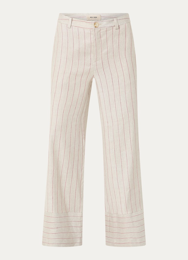 Mos Mosh Dames MMMedina Miriam high waist wide fit pantalon in linnenblend met streepprint in de kleur Steenrood