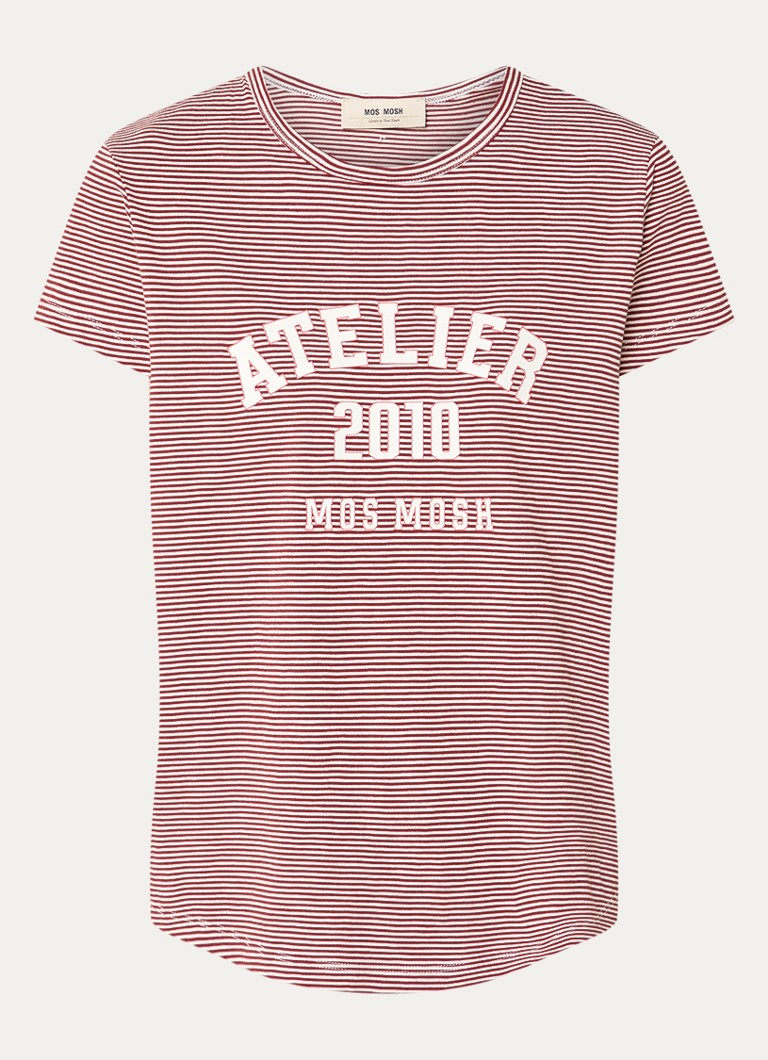 Mos Mosh Dames MMCamp T-shirt met streepprint in de kleur Steenrood